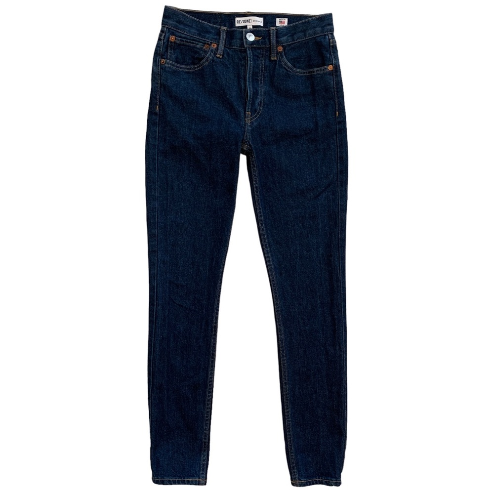 RE/DONE Originals Straight Skinny High Rise Button Fly Jeans Rinse Wash